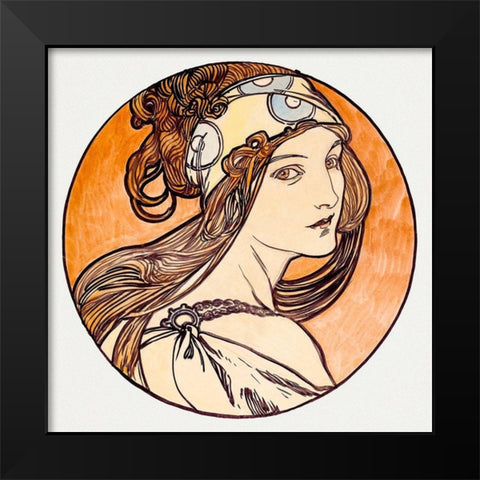 Stained glass window for the facade of the Fouquet boutique Black Modern Wood Framed Art Print by Mucha, Alphonse