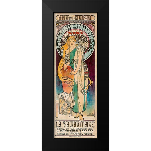 La Samaritaine Black Modern Wood Framed Art Print by Mucha, Alphonse