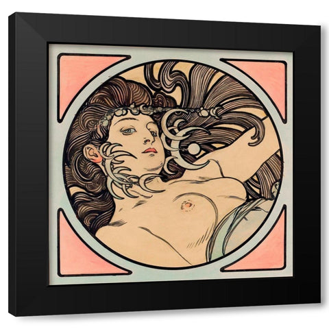 Stained glass window for the facade of the Fouquet boutique Black Modern Wood Framed Art Print with Double Matting by Mucha, Alphonse
