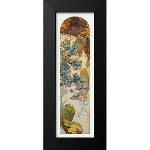 Stained glass box for the Fouquet jewelry store Black Modern Wood Framed Art Print by Mucha, Alphonse