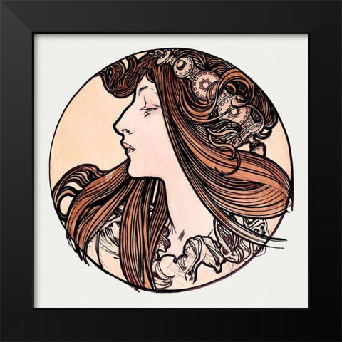 Stained glass window for the facade of the Fouquet boutique Black Modern Wood Framed Art Print by Mucha, Alphonse