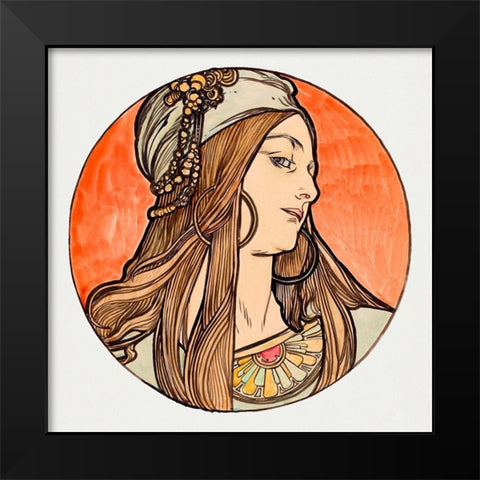 Stained glass window for the facade of the Fouquet boutique Black Modern Wood Framed Art Print by Mucha, Alphonse
