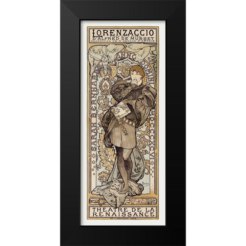 Theatre de La Renaissance Black Modern Wood Framed Art Print by Mucha, Alphonse