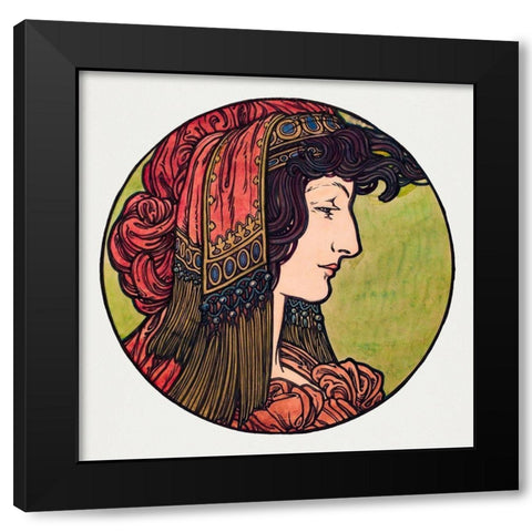 Stained glass window for the facade of the Fouquet boutique Black Modern Wood Framed Art Print with Double Matting by Mucha, Alphonse