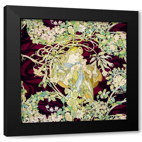 Panel Entitled Femme a marguerite or Woman with Daisy Black Modern Wood Framed Art Print with Double Matting by Mucha, Alphonse