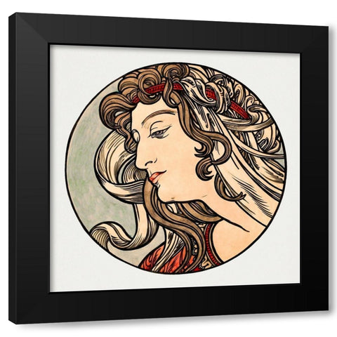 Stained glass window for the facade of the Fouquet boutique Black Modern Wood Framed Art Print by Mucha, Alphonse