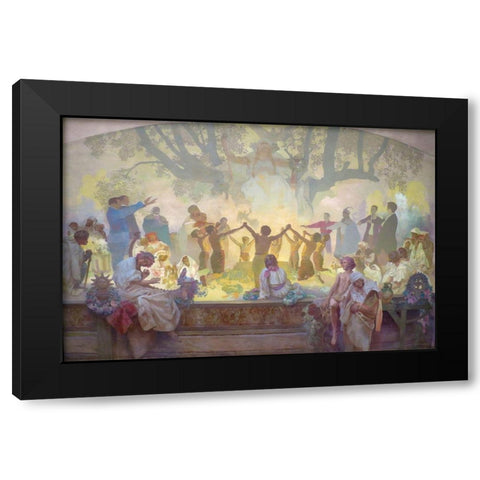 The Oath of Omladina Under the Slavic Linden Tree Black Modern Wood Framed Art Print with Double Matting by Mucha, Alphonse