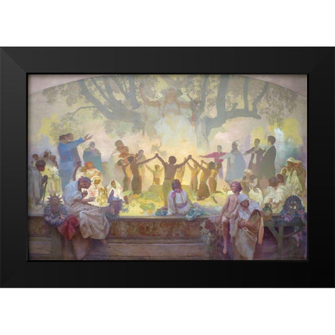 The Oath of Omladina Under the Slavic Linden Tree Black Modern Wood Framed Art Print by Mucha, Alphonse