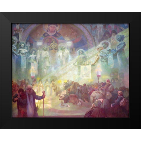 The Holy Mount Athos Black Modern Wood Framed Art Print by Mucha, Alphonse
