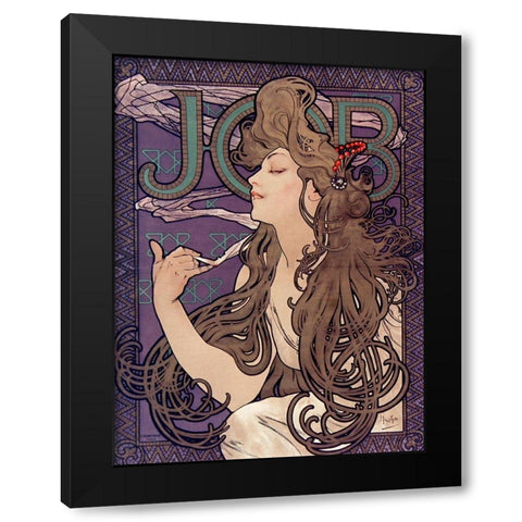 Advertisement for Job cigarettes Black Modern Wood Framed Art Print with Double Matting by Mucha, Alphonse