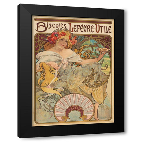 Biscuits Lefèvre-Utile Black Modern Wood Framed Art Print with Double Matting by Mucha, Alphonse