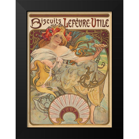 Biscuits Lefèvre-Utile Black Modern Wood Framed Art Print by Mucha, Alphonse