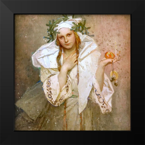 Christmas in America Black Modern Wood Framed Art Print by Mucha, Alphonse