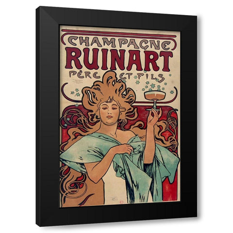Champagne Ruinart Black Modern Wood Framed Art Print by Mucha, Alphonse