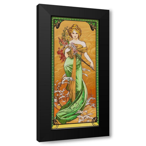 Spring Black Modern Wood Framed Art Print by Mucha, Alphonse