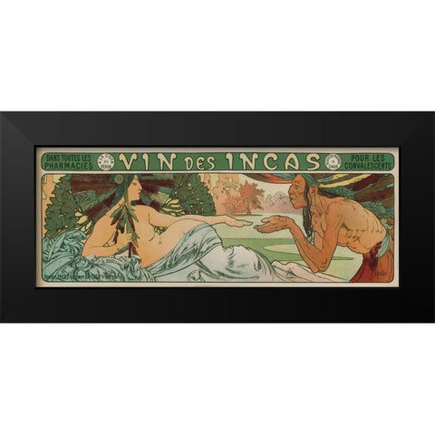 An Inca man and the Godess Incas Black Modern Wood Framed Art Print by Mucha, Alphonse