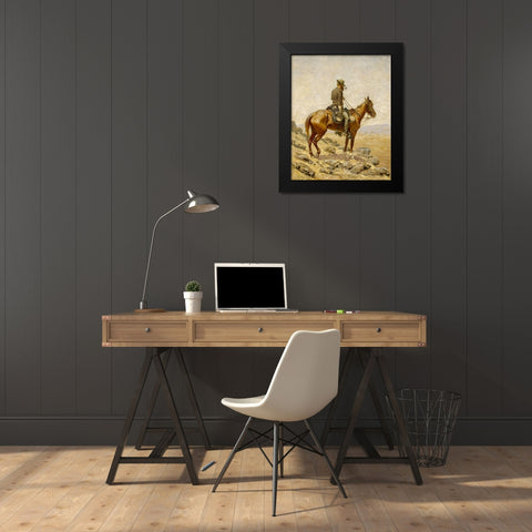 The Lookout Black Modern Wood Framed Art Print by Remington, Frederic