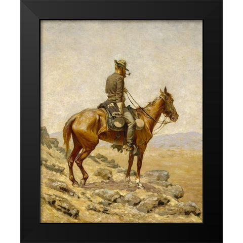 The Lookout Black Modern Wood Framed Art Print by Remington, Frederic