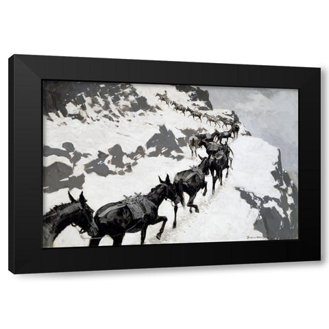 The Mule Pack Black Modern Wood Framed Art Print by Remington, Frederic