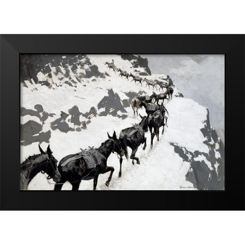 The Mule Pack Black Modern Wood Framed Art Print by Remington, Frederic