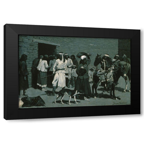 Pueblo Indian Village Black Modern Wood Framed Art Print with Double Matting by Remington, Frederic