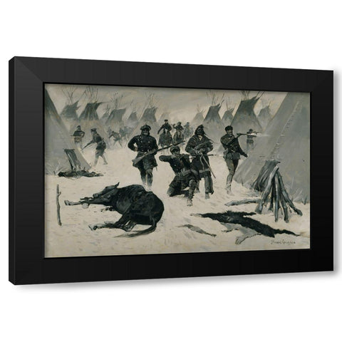 The Defeat of Crazy Horse Black Modern Wood Framed Art Print by Remington, Frederic