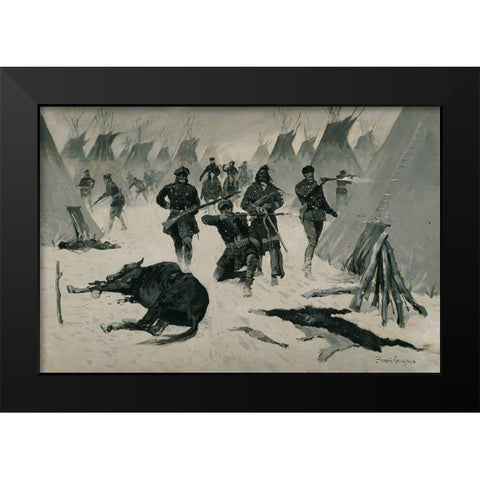 The Defeat of Crazy Horse Black Modern Wood Framed Art Print by Remington, Frederic