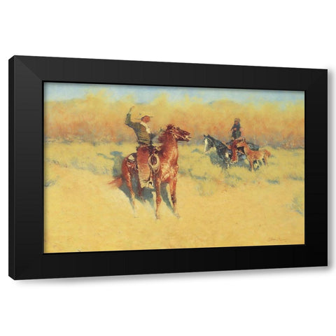 The Long-Horn Cattle Sign-1908 Black Modern Wood Framed Art Print with Double Matting by Remington, Frederic