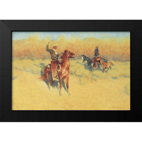 The Long-Horn Cattle Sign-1908 Black Modern Wood Framed Art Print by Remington, Frederic