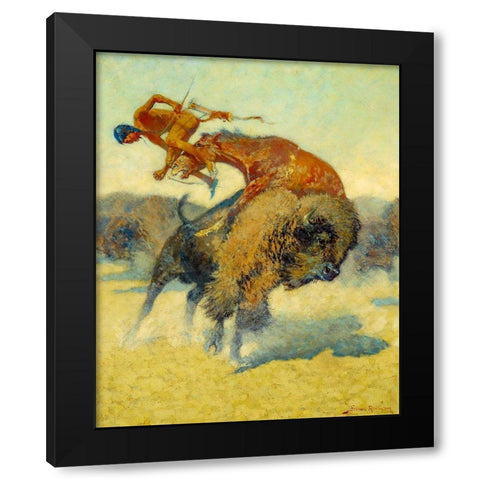 An Episode of the Buffalo Hunt Black Modern Wood Framed Art Print by Remington, Frederic