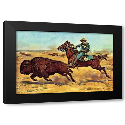 U.S. Cavalry Hunting Buffalo Black Modern Wood Framed Art Print with Double Matting by Shreyvogel, Charles