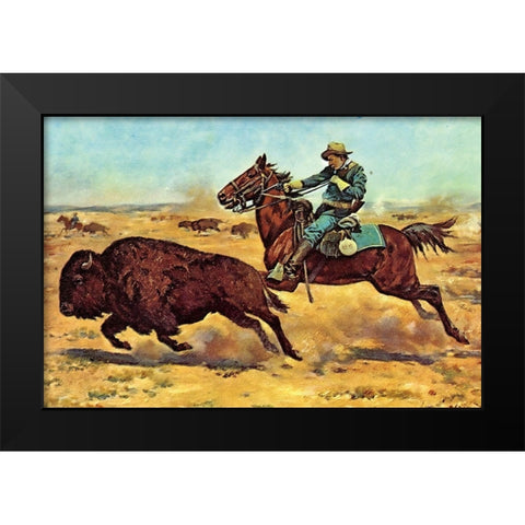 U.S. Cavalry Hunting Buffalo Black Modern Wood Framed Art Print by Shreyvogel, Charles