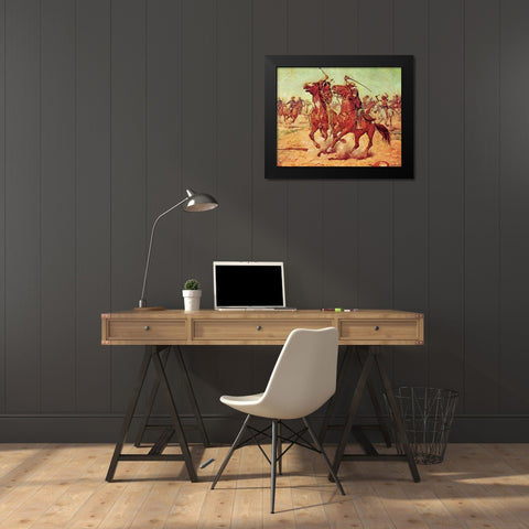 The Duel - Tomahawk and Sabre Black Modern Wood Framed Art Print by Shreyvogel, Charles