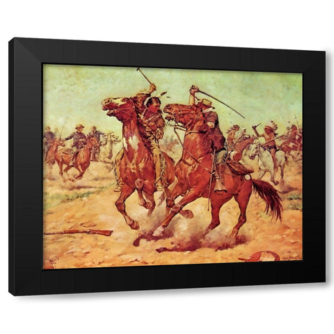 The Duel - Tomahawk and Sabre Black Modern Wood Framed Art Print by Shreyvogel, Charles