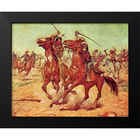 The Duel - Tomahawk and Sabre Black Modern Wood Framed Art Print by Shreyvogel, Charles
