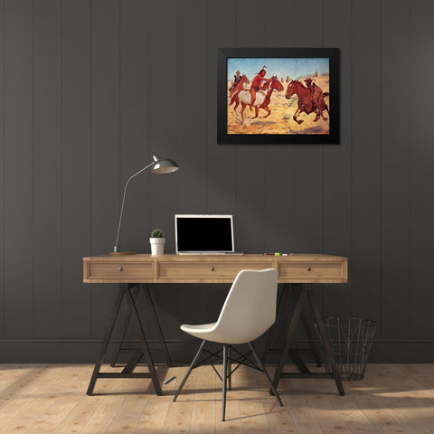 Fighting Scouts - Even Chance Black Modern Wood Framed Art Print by Shreyvogel, Charles