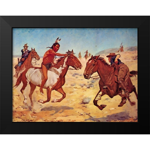 Fighting Scouts - Even Chance Black Modern Wood Framed Art Print by Shreyvogel, Charles
