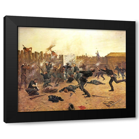 Defending the Stockade Black Modern Wood Framed Art Print by Shreyvogel, Charles