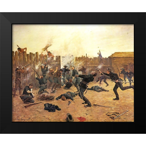 Defending the Stockade Black Modern Wood Framed Art Print by Shreyvogel, Charles