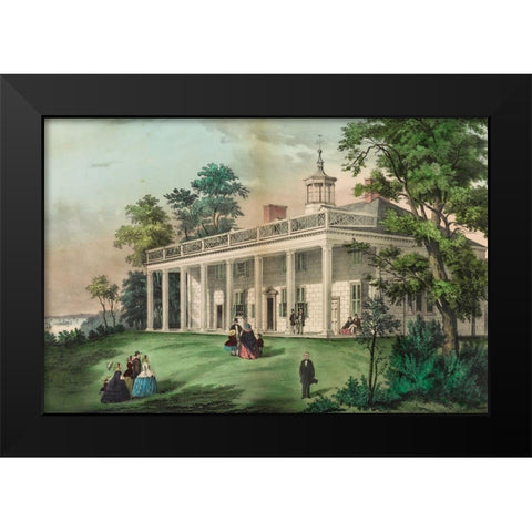The home of Washington-Mount Vernon-Va Black Modern Wood Framed Art Print by Currier and Ives