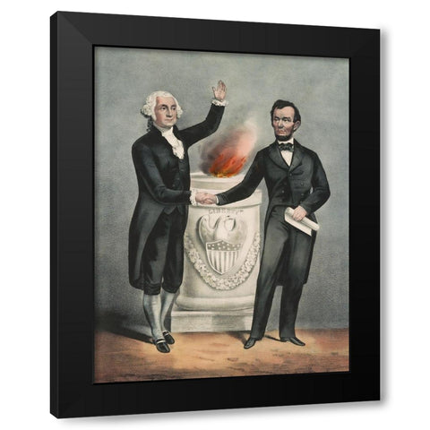 Washington and Lincoln Black Modern Wood Framed Art Print with Double Matting by Currier and Ives