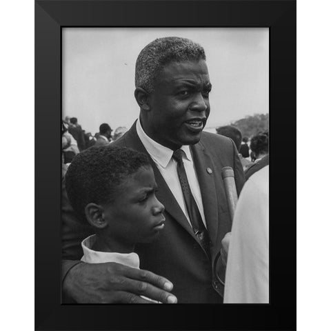 Former National Baseball League player-Jackie Robinson with his son Black Modern Wood Framed Art Print by U.S. Archives