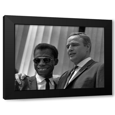 Author James Baldwin and actor Marlon Brando Black Modern Wood Framed Art Print by U.S. Archives