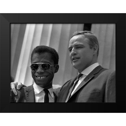 Author James Baldwin and actor Marlon Brando Black Modern Wood Framed Art Print by U.S. Archives