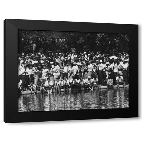 Civil Rights March on Washington-D.C. Marchers at the Reflecting Pool Black Modern Wood Framed Art Print with Double Matting by U.S. Archives