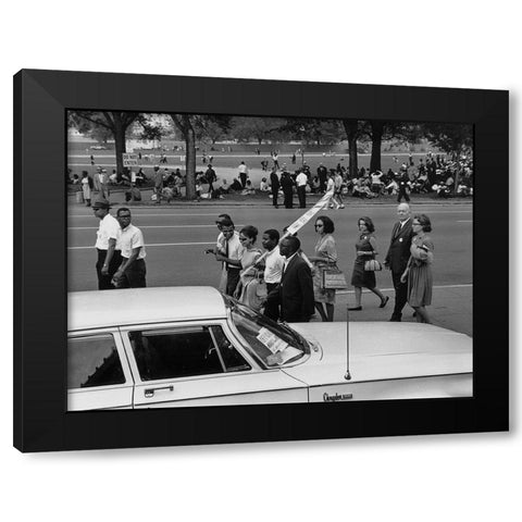 Civil Rights March on Washington-D.C. Marchers walking and sitting under the trees Black Modern Wood Framed Art Print by U.S. Archives