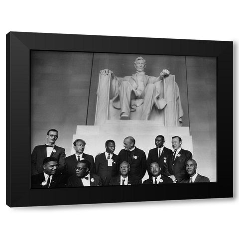 Civil Rights March on Washington-D.C. Leaders of the march in front of the statue of Abraham Lincoln Black Modern Wood Framed Art Print with Double Matting by U.S. Archives