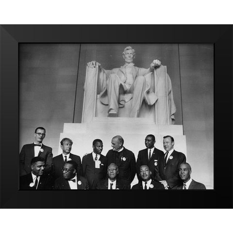 Civil Rights March on Washington-D.C. Leaders of the march in front of the statue of Abraham Lincoln Black Modern Wood Framed Art Print by U.S. Archives