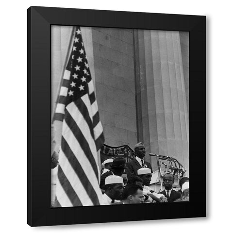 Civil Rights March on Washington-D.C. Roy Wilkins Speaking Black Modern Wood Framed Art Print with Double Matting by U.S. Archives