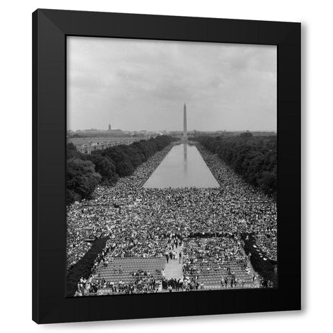 Civil Rights March on Washington-D.C. Aerial view of the crowd assembling Black Modern Wood Framed Art Print by U.S. Archives